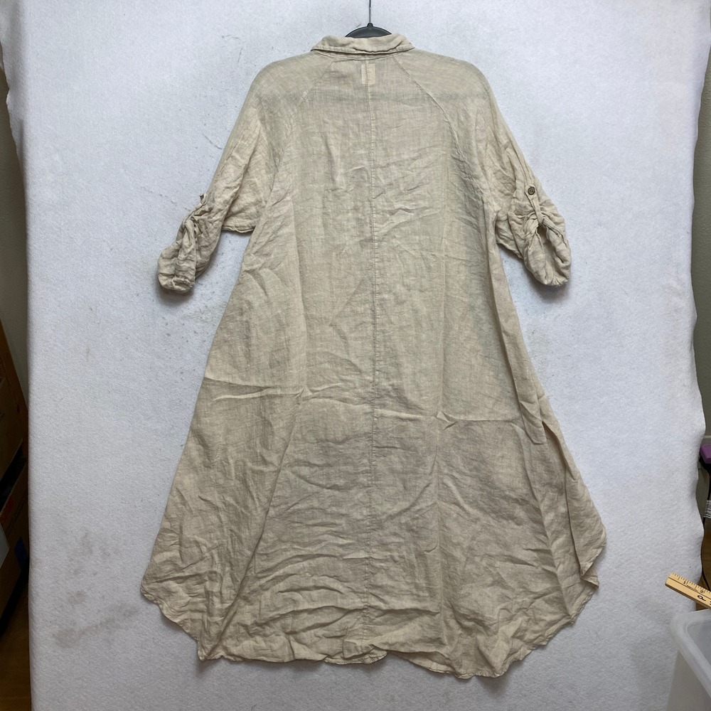Linen Tunic Dress Womens One Size Beige High Low Roll Tab Sleeve Made in Italy - Picture 8 of 8